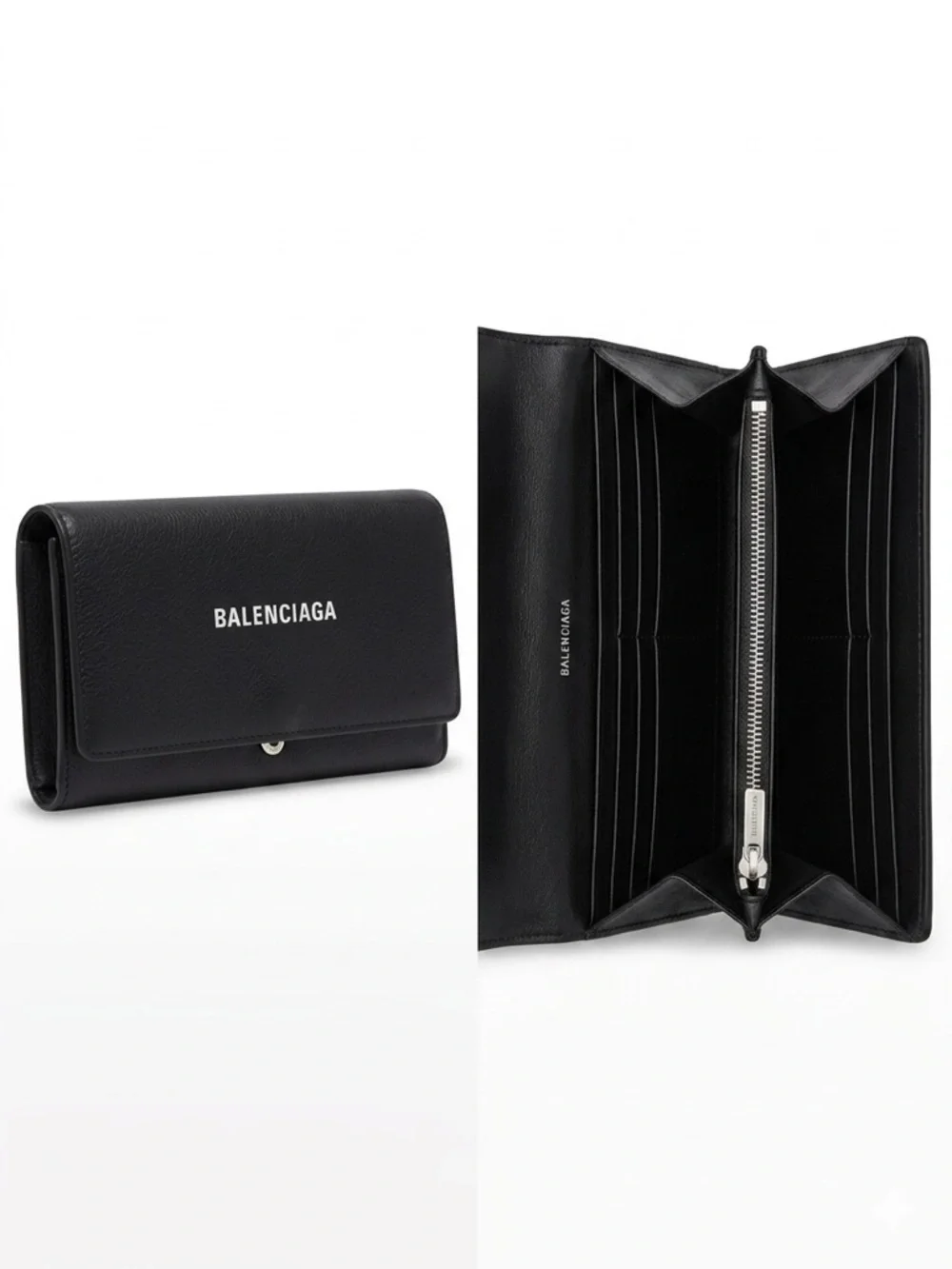 Balenciaga Black Leather Continental Wallet